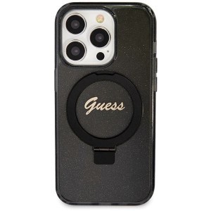 Guess Ring Stand Script Glitter MagSafe tok iPhone 14 Pro Max - fekete