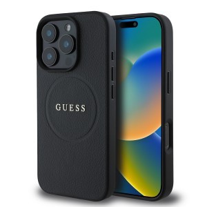 Guess PU Szemcsézett Classic Logo MagSafe tok iPhone 16 Pro Max Fekete