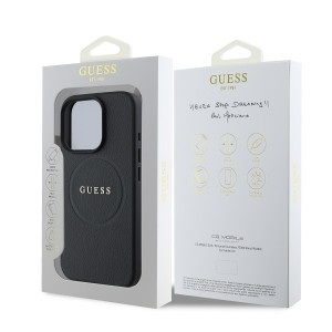 Guess PU Szemcsézett Classic Logo MagSafe tok iPhone 16 Pro Max Fekete