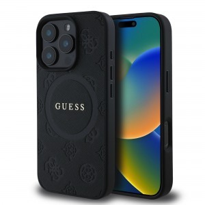 Guess Saffiano Peony Stamp MagSafe tok iPhone 16 Pro Max Black