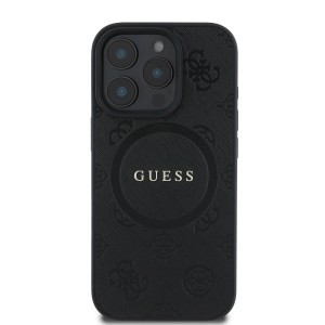 Guess Saffiano Peony Stamp MagSafe tok iPhone 16 Pro Max Black