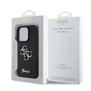 Guess PU Fixed Glitter 4G Metal Logo tok iPhone 16 Pro fekete