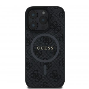 Guess PU Leather 4G Colored Ring MagSafe tok iPhone 16 Pro Max Fekete