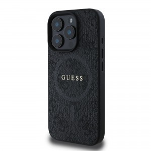 Guess PU Leather 4G Colored Ring MagSafe tok iPhone 16 Pro Max Fekete