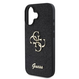 Guess PU Fixed Glitter 4G Metal Logo tok iPhone 16 készülékhez fekete