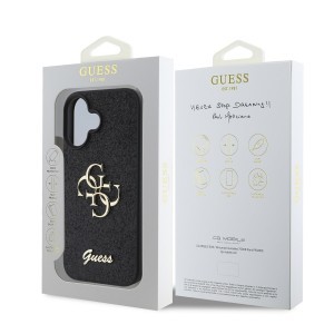 Guess PU Fixed Glitter 4G Metal Logo tok iPhone 16 készülékhez fekete