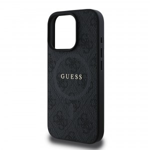 Guess PU Leather 4G Színes Gyűrű MagSafe Tok iPhone 16 Pro-hoz Fekete