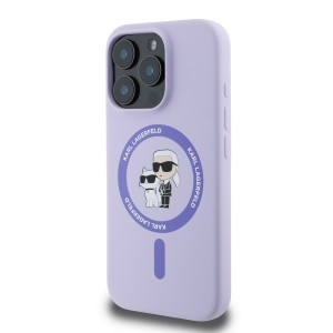 Karl Lagerfeld Liquid Silicone Karl and Choupette MagSafe tok iPhone 16 Pro lila