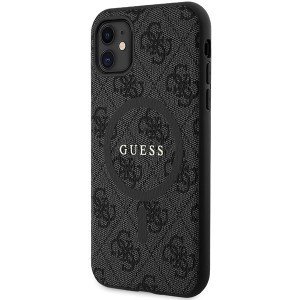 Original GUESS 4G Collection bőrtok fém logóval és MagSafe kompatibilitással GUHMN61G4GFRK iPhone 11 fekete tok