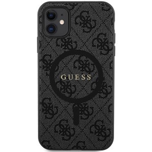 Original GUESS 4G Collection bőrtok fém logóval és MagSafe kompatibilitással GUHMN61G4GFRK iPhone 11 fekete tok