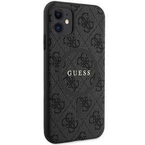 Original GUESS 4G Collection bőrtok fém logóval és MagSafe kompatibilitással GUHMN61G4GFRK iPhone 11 fekete tok