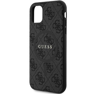 Original GUESS 4G Collection bőrtok fém logóval és MagSafe kompatibilitással GUHMN61G4GFRK iPhone 11 fekete tok