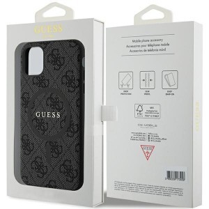 Original GUESS 4G Collection bőrtok fém logóval és MagSafe kompatibilitással GUHMN61G4GFRK iPhone 11 fekete tok