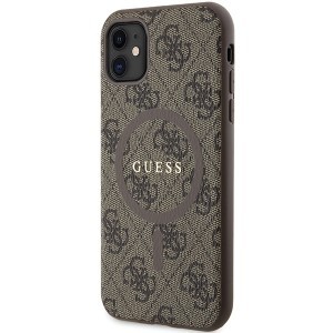 Original Case GUESS kemény tok 4G Collection Leather Metal Logo MagSafe GUHMN61G4GFRW iPhone 11 barna tok