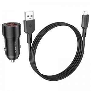 Borofone autós töltő BZ19 Wisdom - 2xUSB - 12W USB - villám csatlakozóval fekete