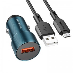 Borofone Autós töltő BZ19A Wisdom - USB - QC 3.0 18W USB-ről Micro USB kábelre kék