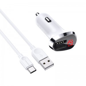 Borofone Autós töltő BZ15 Auspicious - 2xUSB - 2,4A USB Type C kábellel fehér