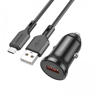 Borofone autós töltő BZ18 - USB - QC 3.0 18W USB-Micro USB kábellel fekete