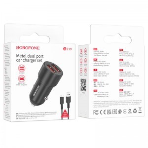 Borofone autós töltő BZ19 Wisdom - 2xUSB - 12W USB-Micro USB kábellel fekete