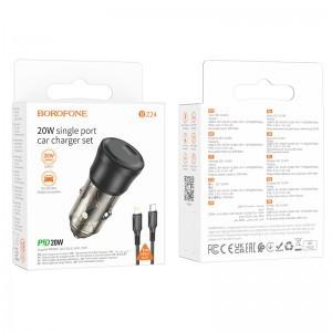 Borofone autós töltő BZ24 Clever - Type C - QC 3.0 PD 20W, Type C a Lightning kábel fekete