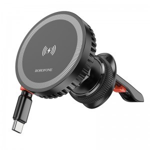 Borofone Car holder BH208 Mona magnetic with induction charging with Type C cable to air vent black