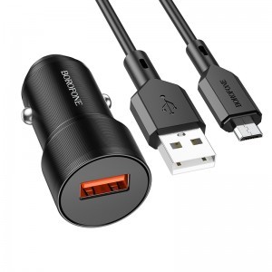 Borofone autós töltő BZ19A Wisdom - USB - QC 3.0 18W USB - Micro USB kábellel fekete