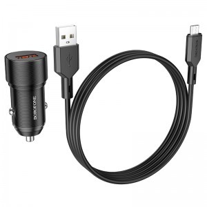 Borofone autós töltő BZ19A Wisdom - USB - QC 3.0 18W USB - Micro USB kábellel fekete