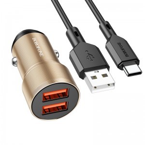 Borofone autós töltő BZ19 Wisdom - 2xUSB - 12W USB to Type C kábellel arany