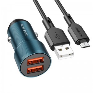 Borofone autós töltő BZ19 Wisdom - 2xUSB - 12W USB-Micro USB kábellel kék