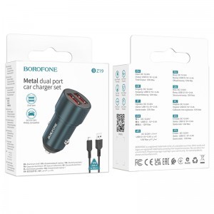 Borofone autós töltő BZ19 Wisdom - 2xUSB - 12W USB-Micro USB kábellel kék