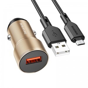 Borofone autós töltő BZ19A Wisdom - USB - QC 3.0 18W USB - Micro USB kábellel, arany