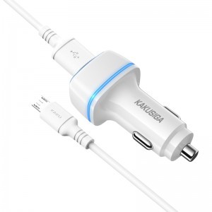 KAKU Autós Töltő KSC-528 Shengyu - 2xUSB - 2,8A USB-Micro USB kábellel fehér