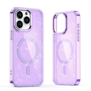 Glitter Case MagSafe for iPhone 16 Plus - purple with glitter