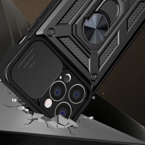 Hybrid Armor Camshield tok iPhone 14 Plus készülékhez, kamerafedeles páncélozott tok fekete