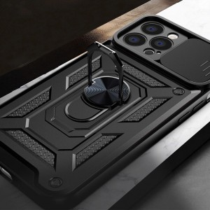 Hybrid Armor Camshield tok iPhone 14 Plus készülékhez, kamerafedeles páncélozott tok fekete