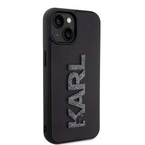 Karl Lagerfeld 3D Rubber Glitter Logó tok iPhone 15 Plus - fekete