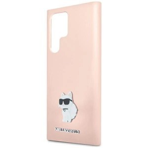 Karl Lagerfeld Silicone Choupette Metal Pin tok Samsung Galaxy S23 Ultra - rózsaszín