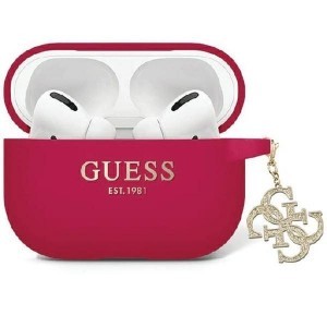 Guess GUAP2LECG4M tok AirPods Pro 2 tartóhoz lila/magenta Liquid Silicone Glitter Triangle Charm