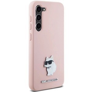 Karl Lagerfeld Silicone Choupette Metal Pin tok Samsung Galaxy S23 - rózsaszín