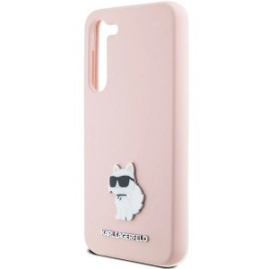 Karl Lagerfeld Silicone Choupette Metal Pin tok Samsung Galaxy S23 - rózsaszín