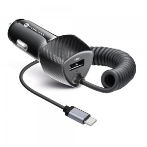 FORCELL F-ENERGY Carbon CC50-1AC autós töltő USB A Type C kábellel PD QC3.0 3A 38W fekete