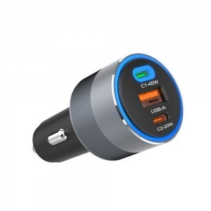 FORCELL F-ENERGY Alu autós töltő 2 x Type C + USB A PD QC4.0 SFC 2.0 4,5A 65W szürke
-