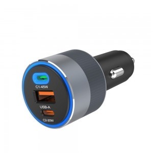 FORCELL F-ENERGY Alu autós töltő 2 x Type C + USB A PD QC4.0 SFC 2.0 4,5A 65W szürke
-