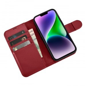 iCarer Wallet tok 2in1 iPhone 14 Plus Anti-RFID bőr fliptok Piros (WMI14220727-RD)