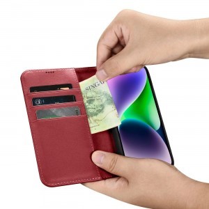 iCarer Wallet tok 2in1 iPhone 14 Plus Anti-RFID bőr fliptok Piros (WMI14220727-RD)