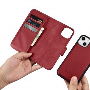 iCarer Wallet tok 2in1 iPhone 14 Plus Anti-RFID bőr fliptok Piros (WMI14220727-RD)