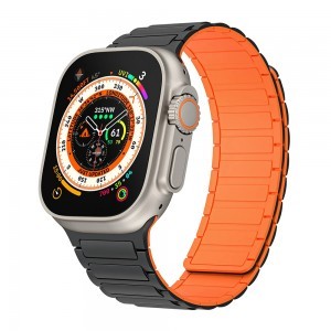 Szilikon mágneses pánt Apple Watch 42/44/45/49-hez, dizájn 2 fekete-narancs