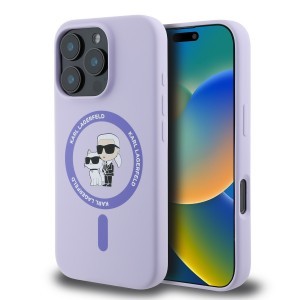 Karl Lagerfeld Liquid Silicone Karl and Choupette MagSafe tok iPhone 16 Pro Max Purple