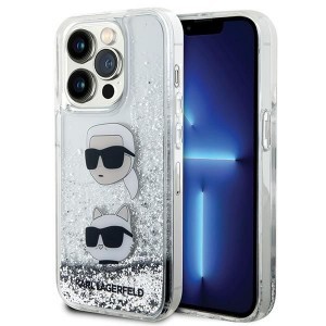 Eredeti előlapos tok KARL LAGERFELD KLHCP14LLDHKCNS iPhone 14 Pro számára (Liquid Glitter KC / fehér) tok