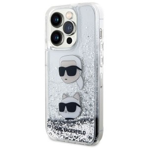 Eredeti előlapos tok KARL LAGERFELD KLHCP14LLDHKCNS iPhone 14 Pro számára (Liquid Glitter KC / fehér) tok